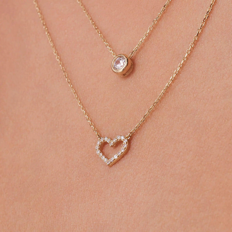 Pavé Cubic Zirconia Open Heart Pendant Necklace