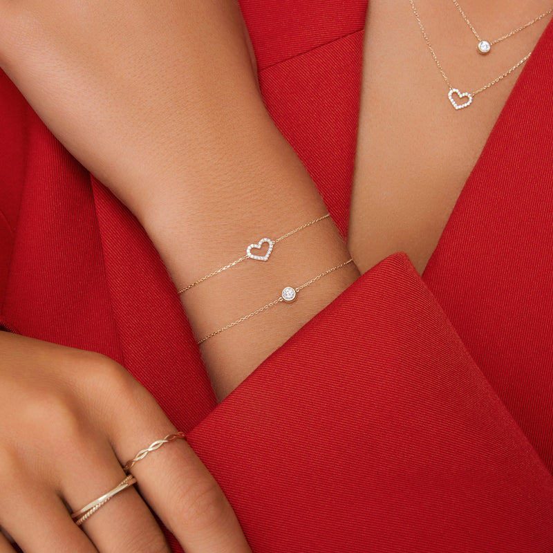 Pavé Cubic Zirconia Open Heart Bracelet