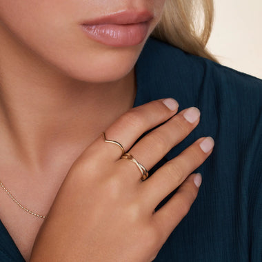 Or 14 Carats Set de Bagues Whishbone Croisée - 10