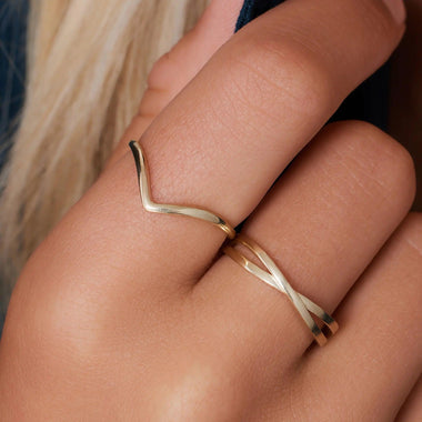 Or 14 Carats Bague Wishbone - 2