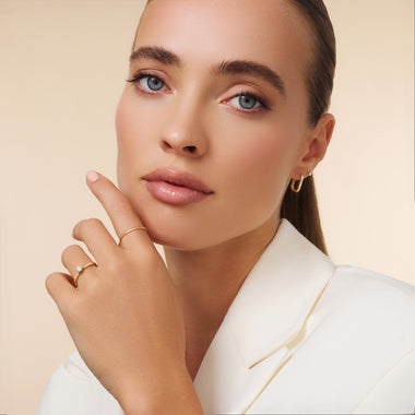 585er Gold 1mm Dünner Curve Band Ring - 8