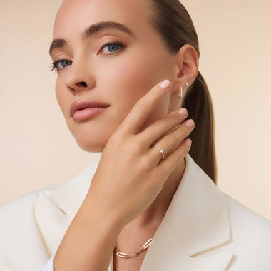 585er Gold mit Diamanten Four Prong Diamant Solitär Pavé Tapered Ring (0.20 ct) - 9
