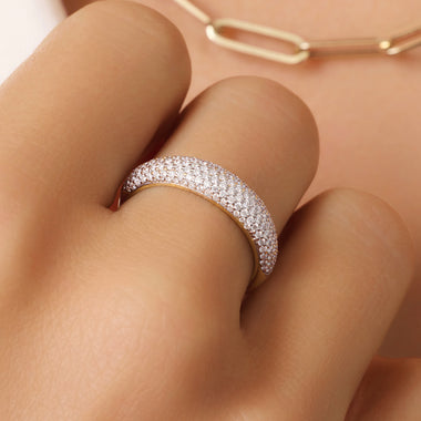 14 Karat Gold Pavé Cubic Zirconia Dome Ring - 2
