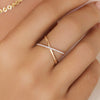 14 Karaat Goud met Diamanten Diamant X Ring (0.05 ct) - 2