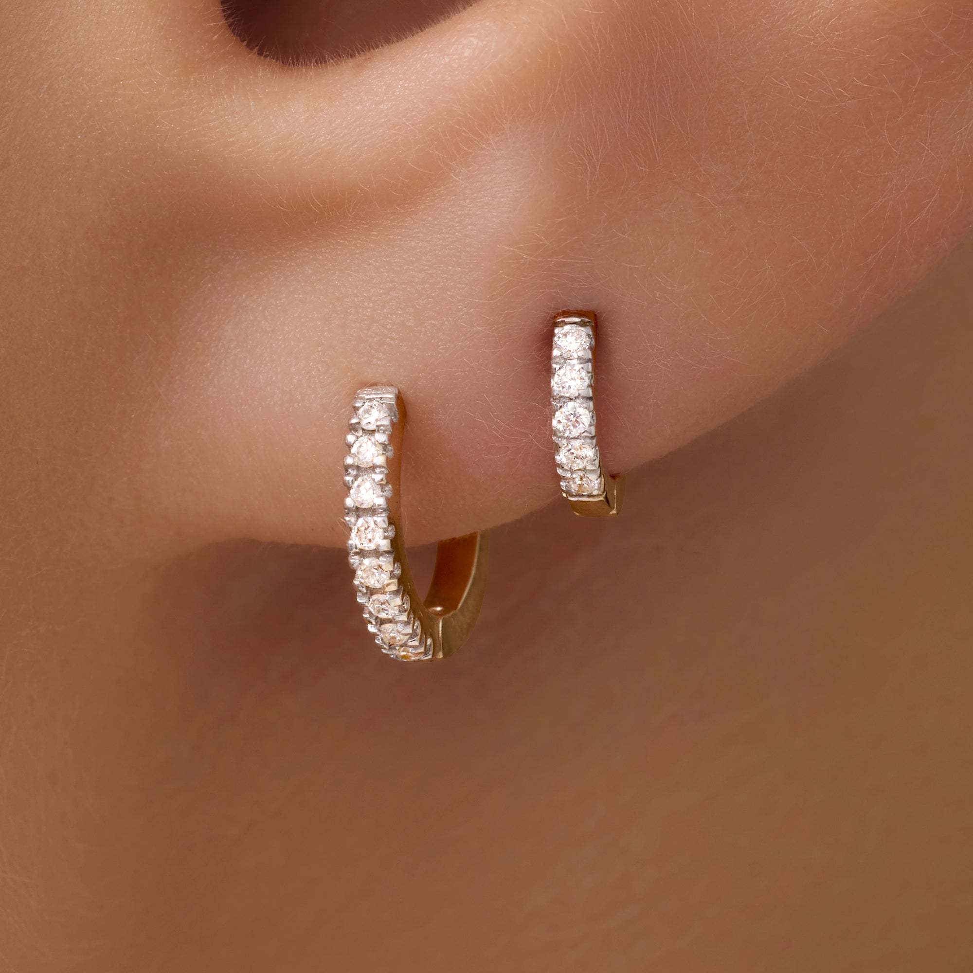Pavé Diamond Mini Huggie Hoops, 8mm Recycled Gold - Gold