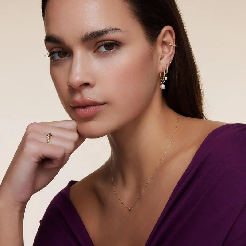 Pearl Zirconia Hoop Charms Set