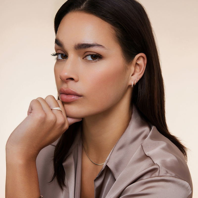 Pavé Cubic Zirconia Huggie Hoops (12mm)