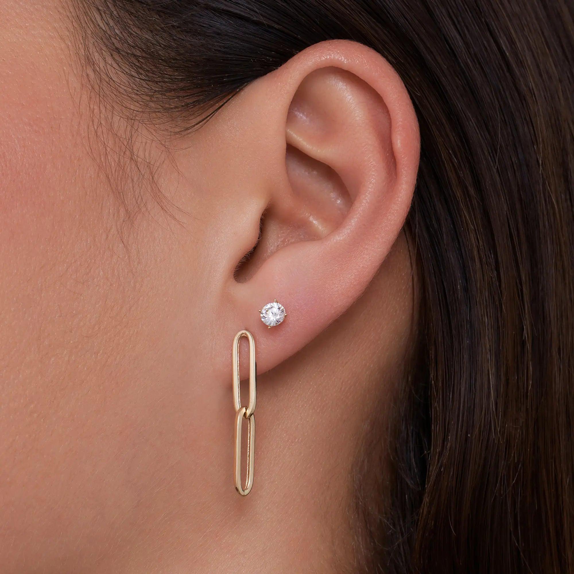 Boucles D'Oreilles Pendantes Cristal Rose Plaqué Or 18 Carats - Double Motif Zircon