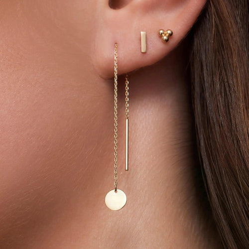14 Karat Gold Coin Pull Through Drop Earrings