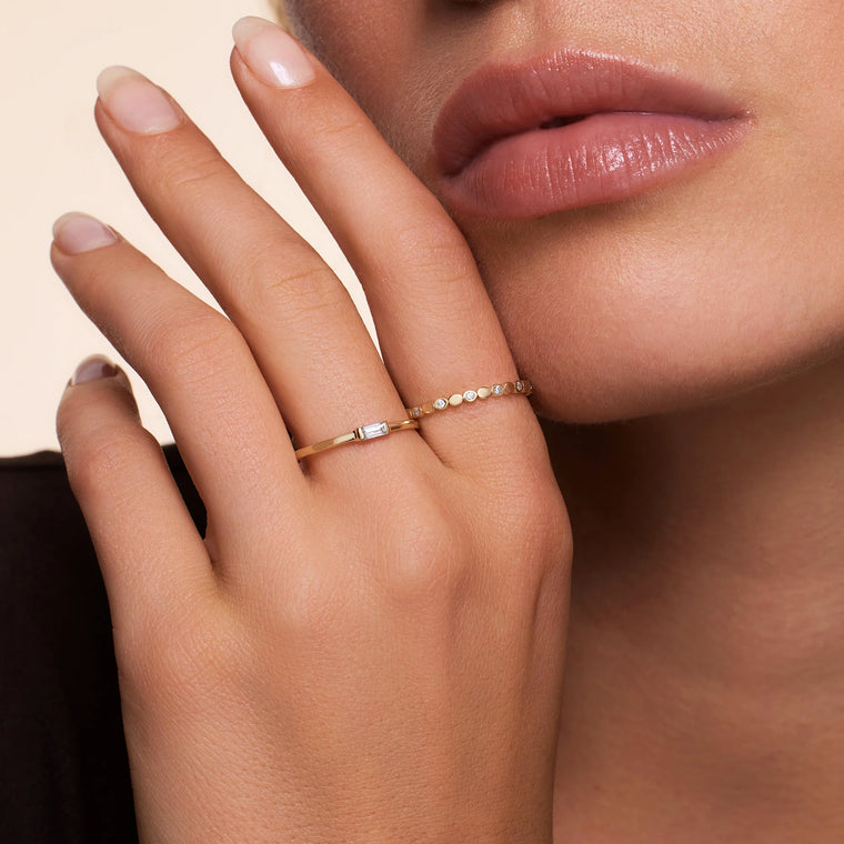 Gold Baguette Cut Cubic Zirconia Ring of 14k Gold for Women