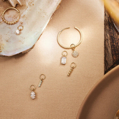 14 Karat Gold Beaded Hoop Charm - 10
