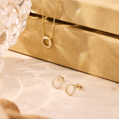 14 Karat Gold Pavé Cubic Zirconia Halo Studs - 7