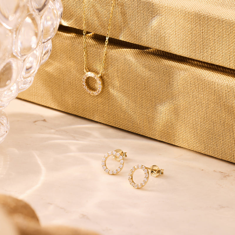 Pavé Cubic Zirconia Open Halo Studs
