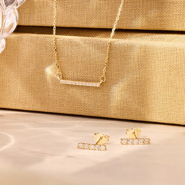 14 Karaat Goud Pavé Zirkonia Bar Set - 2