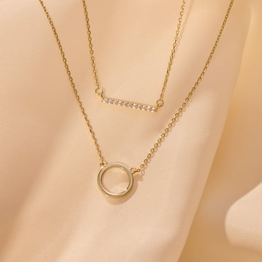 Or 14 Carats Collier Pendentif Bar Zircon Pavé - 12