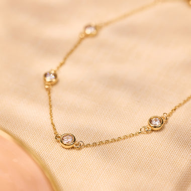 14 Karaat Goud Stationed Bezel Set Zirkonia Armband - 10
