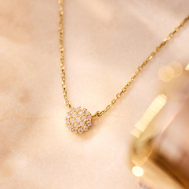 14 Karat Gold Pavé Cubic Zirconia Round Pendant Necklace - 5