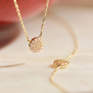 14 Karat Gold Pavé Cubic Zirconia Round Pendant Necklace - 7