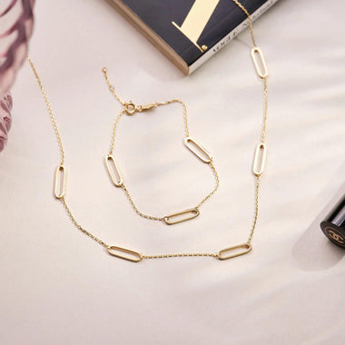 585er Gold Stationed Paperclip Halskette - 12