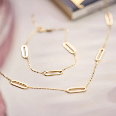 Or 14 Carats Bracelet Chaîne Trombone Stationed - 9