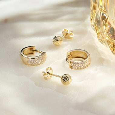 14 Karat Gold Pavé Zirconia Hoops Sphere Earrings Set - 2