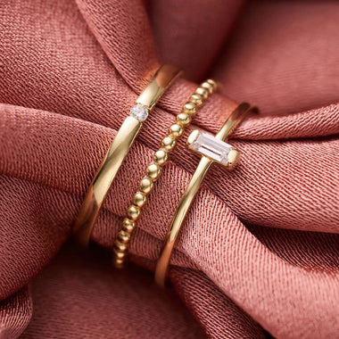585er Gold Vertikal Baguette Cut Zirkonia Ring - 10