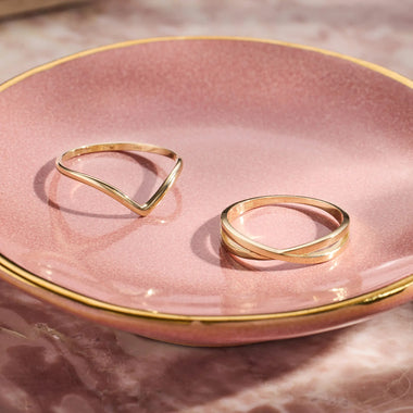 Or 14 Carats Set de Bagues Whishbone Croisée - 2
