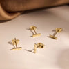 Or 14 Carats Clous d'Oreilles Bar Diamant - 8