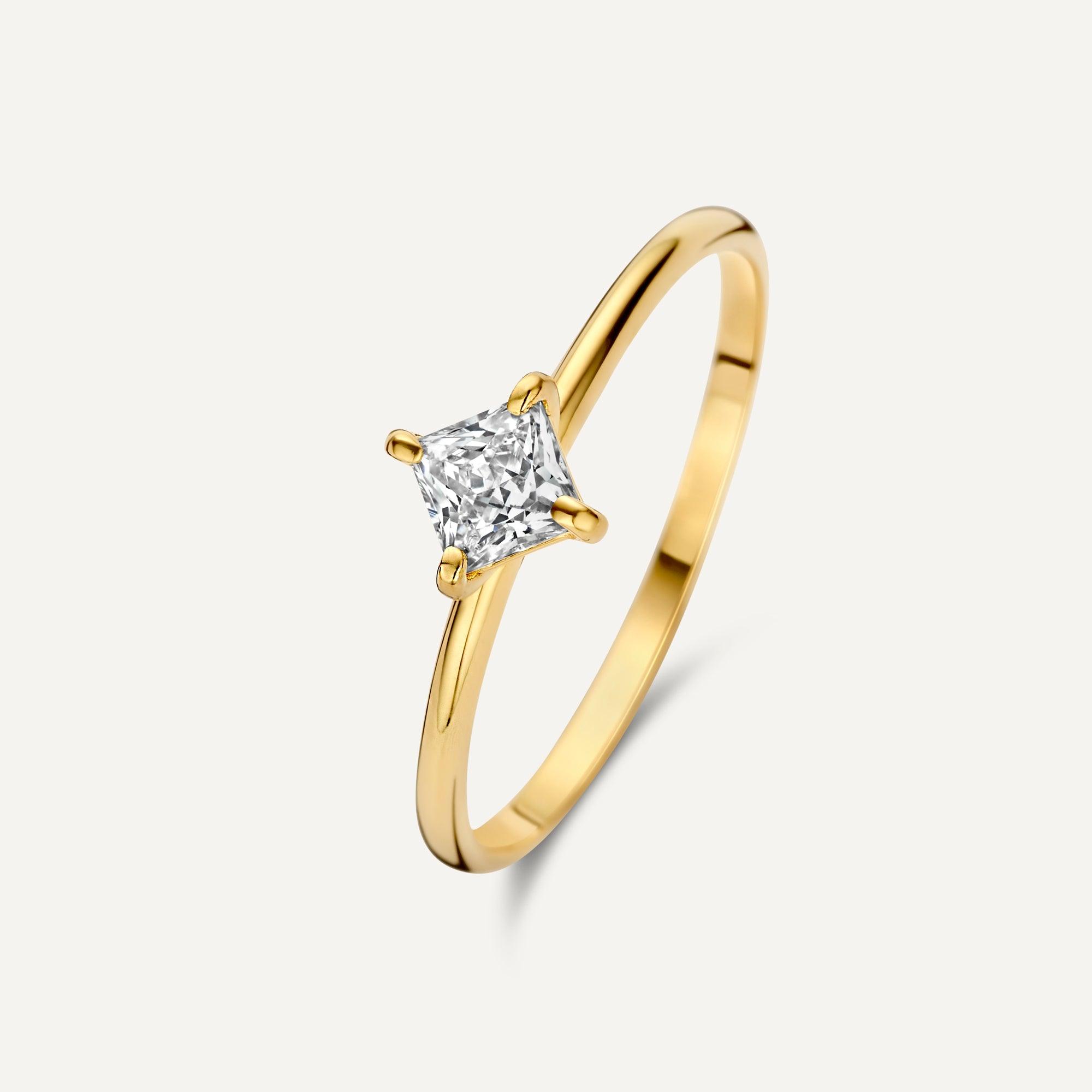 Gold Square Cut Cubic Zirconia Ring of 14k Gold for Women
