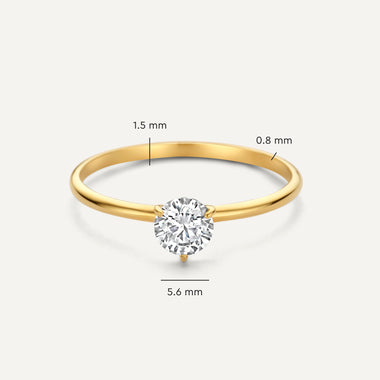 Or 14 Carats Bague Solitaire Ronde Three Prong Zircon - 5