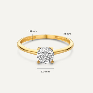 Or 14 Carats Bague Ronde Four Prong Zircon - 5