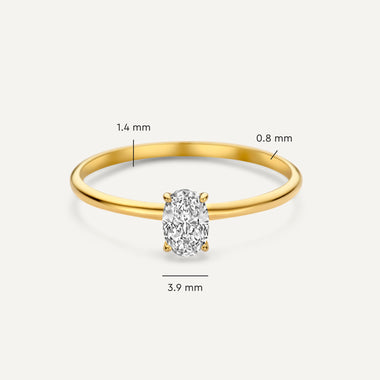 Or 14 Carats Bague Ovale Zircon - 6