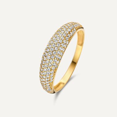 Or 14 Carats Bague Dôme Zircon Pavé - 1