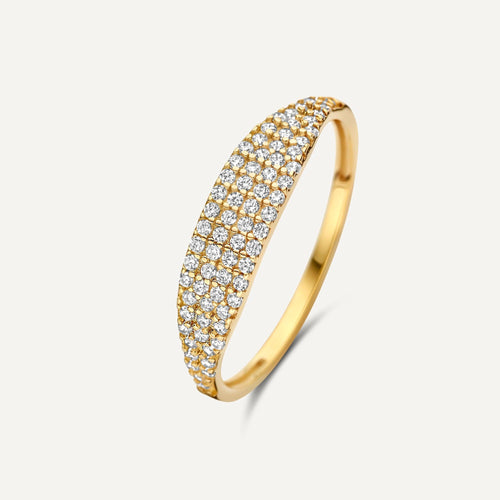 14 Karat Solid Gold Pavé Cubic Zirconia Signet Ring