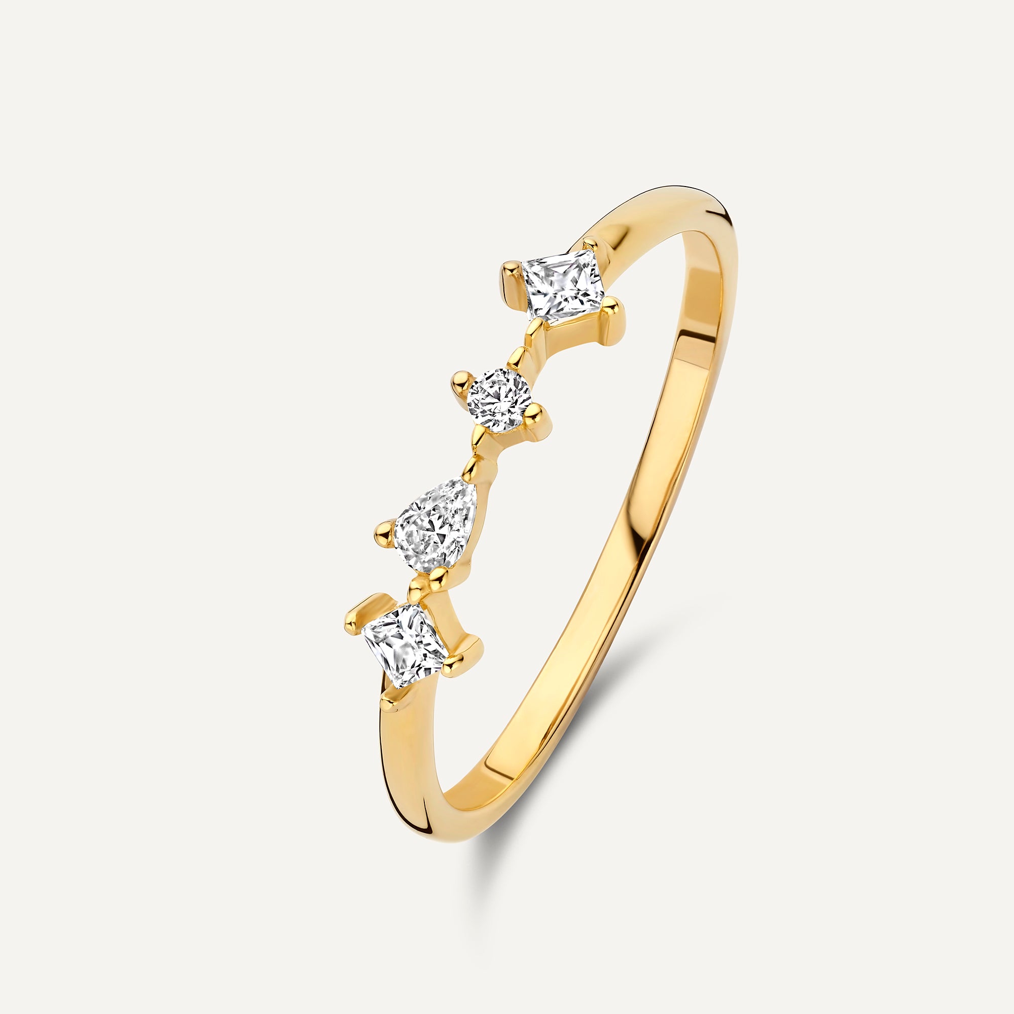Bague Femme En Plaqué Or Avec Zirconiums - Design à Poinçon Carré - Occasion - Élégante Et Brillante