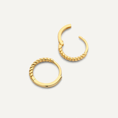 585er Gold Gedrehte Huggie Hoops (12mm) - 7