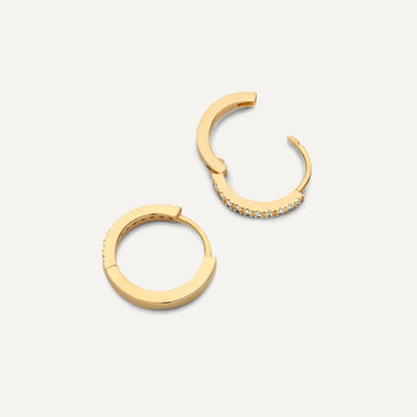 14 Karat Gold Pavé Cubic Zirconia Huggie Hoops (12mm) - 6