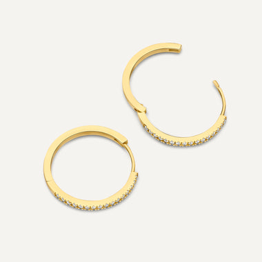 14 Karat Gold Pavé Cubic Zirconia Medium Hoops (18mm) - 6