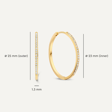 14 Karaat Goud Pavé Zirkonia Grote Hoops Oorbellen Set - 5