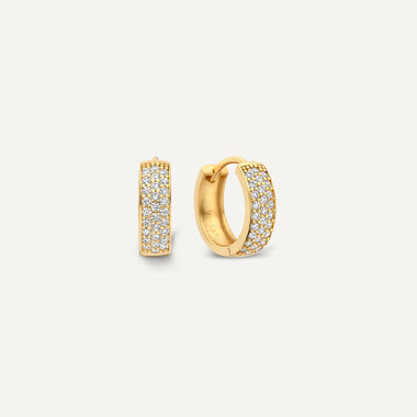 14 Karat Gold Pavé Cubic Zirconia Bold Huggie Hoops (12mm) - 1