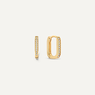 14 Karat Gold Hammered Zirconia U Hoops Layering Set - 7