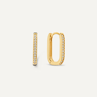 Or 14 Carats Créoles Petites U Zircon Pavé (15 mm) - 1
