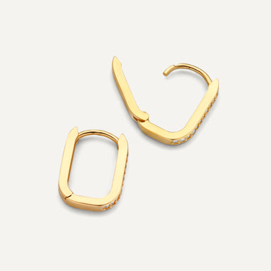 Or 14 Carats Créoles Petites U Zircon Pavé (15 mm) - 5