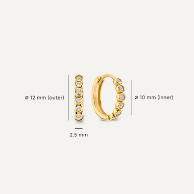 14 Karat Gold Bezel Set Cubic Zirconia Huggie Hoops (12mm) - 6