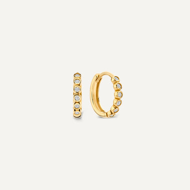 14 Karat Gold Bezel Set Cubic Zirconia Huggie Hoops (12mm) - 1