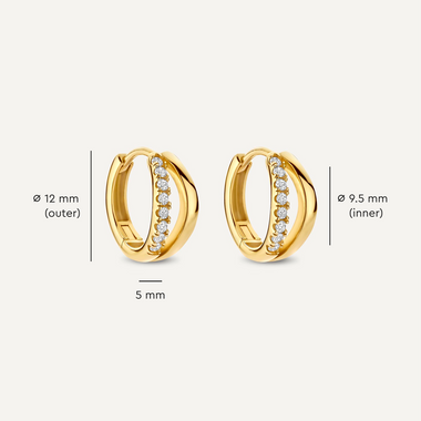 14 Karat Gold Pavé Cubic Zirconia Double Huggie Hoops (12mm) - 6