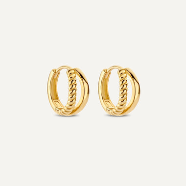 14 Karat Gold Twisted Double Huggie Hoops (12mm) - 1