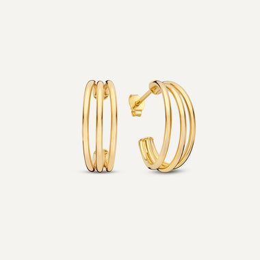 585er Gold Triple Tube Hoop Earrings - 1