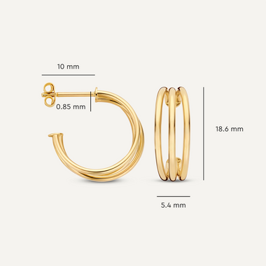 585er Gold Triple Tube Hoop Earrings - 5