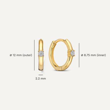 14 Karat Gold Cubic Zirconia Four Prong Huggie Hoops (12 mm) - 5